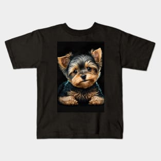 Super Cute Yorkshire Terrier Puppy Portrait Kids T-Shirt